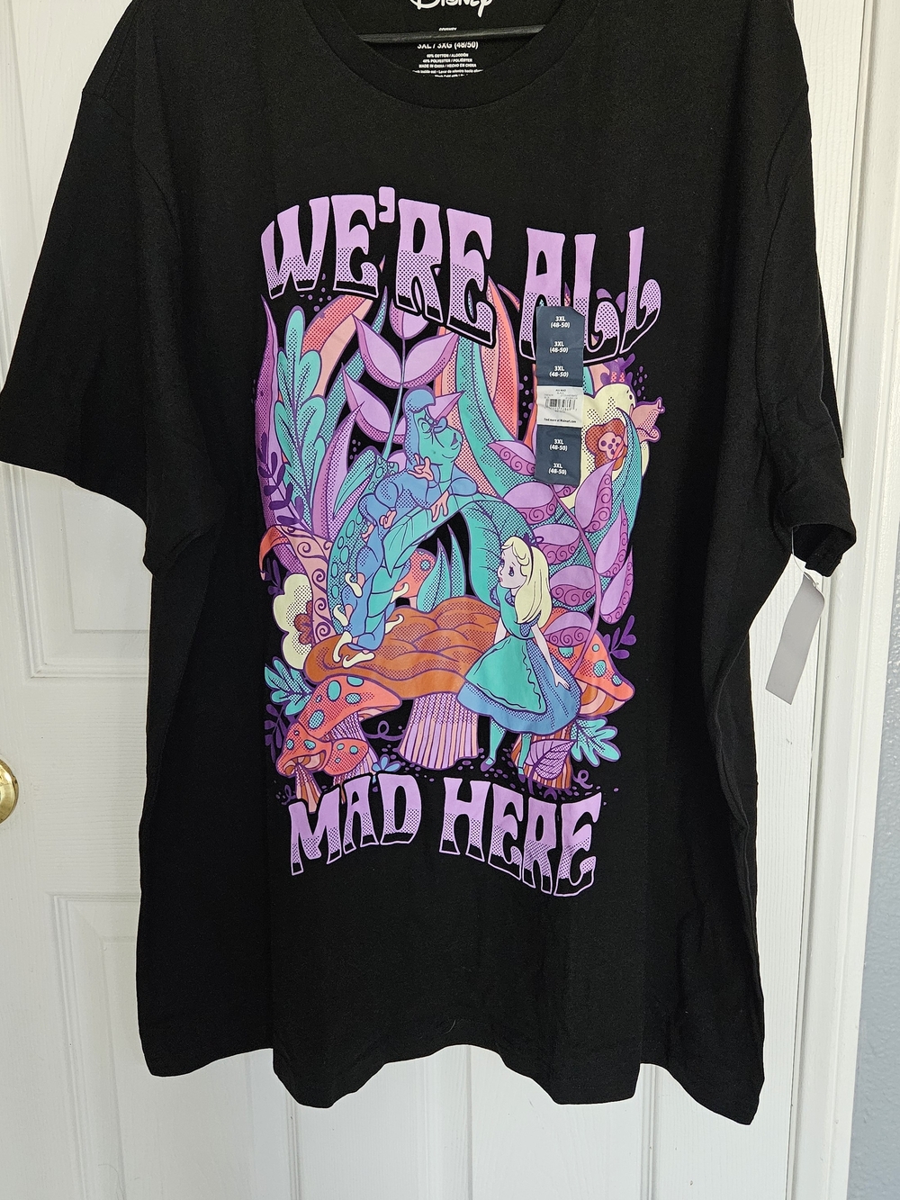 Disney Womens Black 'We're All Mad Here' Alice Graphic Tee